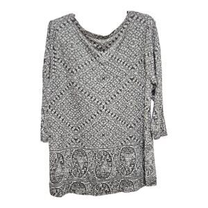 Lucky Brand Paisley Boho Tunic Top Brown Cream 1X